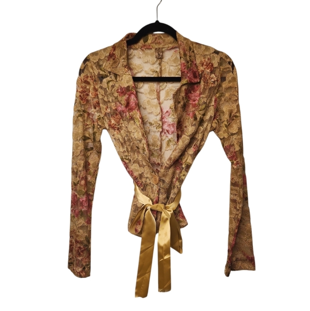 Do & Be Clothing Women's Yellow Gold/Pink Appliqued Floral Lace Jacket Size S - Picture 1 of 13
